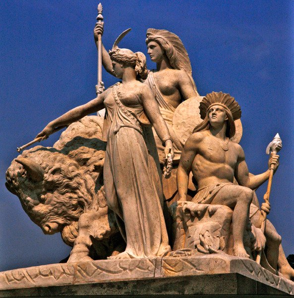 Amerika, skulpturgruppe fra Albert Memorial af John Bell