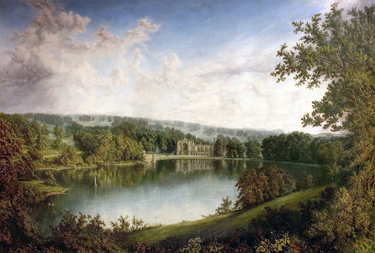 Newstead Abbey, Nottinghamshire, fra Upper Lake, 1866 af John Bell