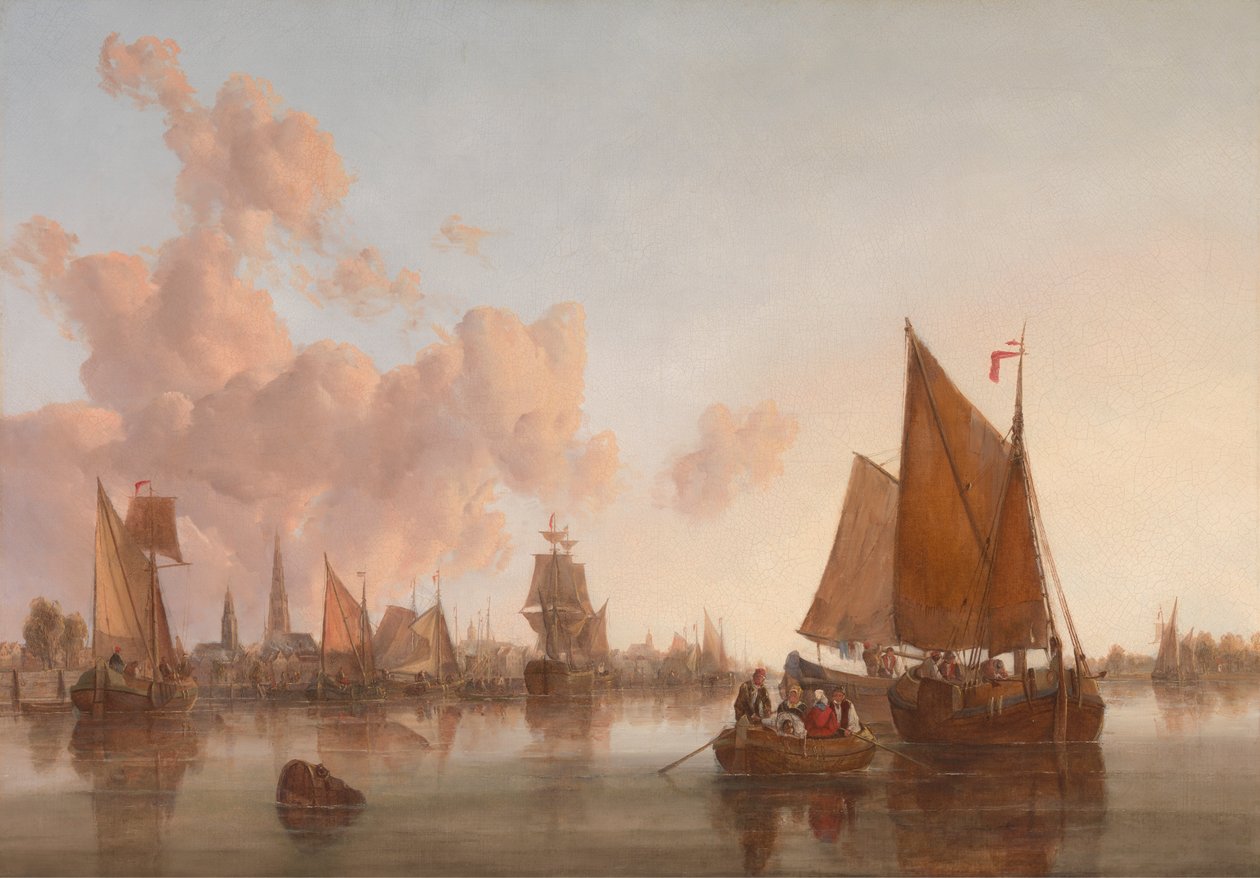 Sejlbåde og pramme på en hollandsk(?) flodmunding af John Berney Crome