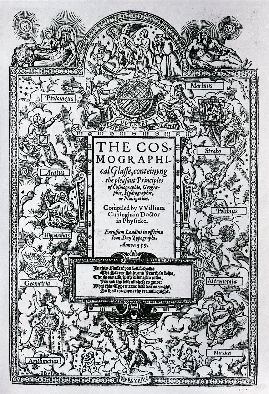 Titelblad for Det kosmografiske glas, 1559 af John Bettes