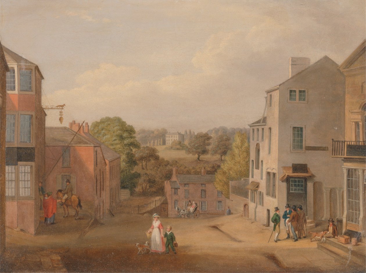 Gadescene i Chorley, Lancashire, med udsigt over Chorley Hall af John Bird of Liverpool