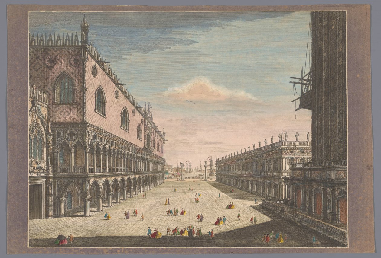 Udsigt over San Marco-pladsen i Venedig En udsigt over den lille Markusplads i Venedig til havet (titel på objektet) af John Bowles
