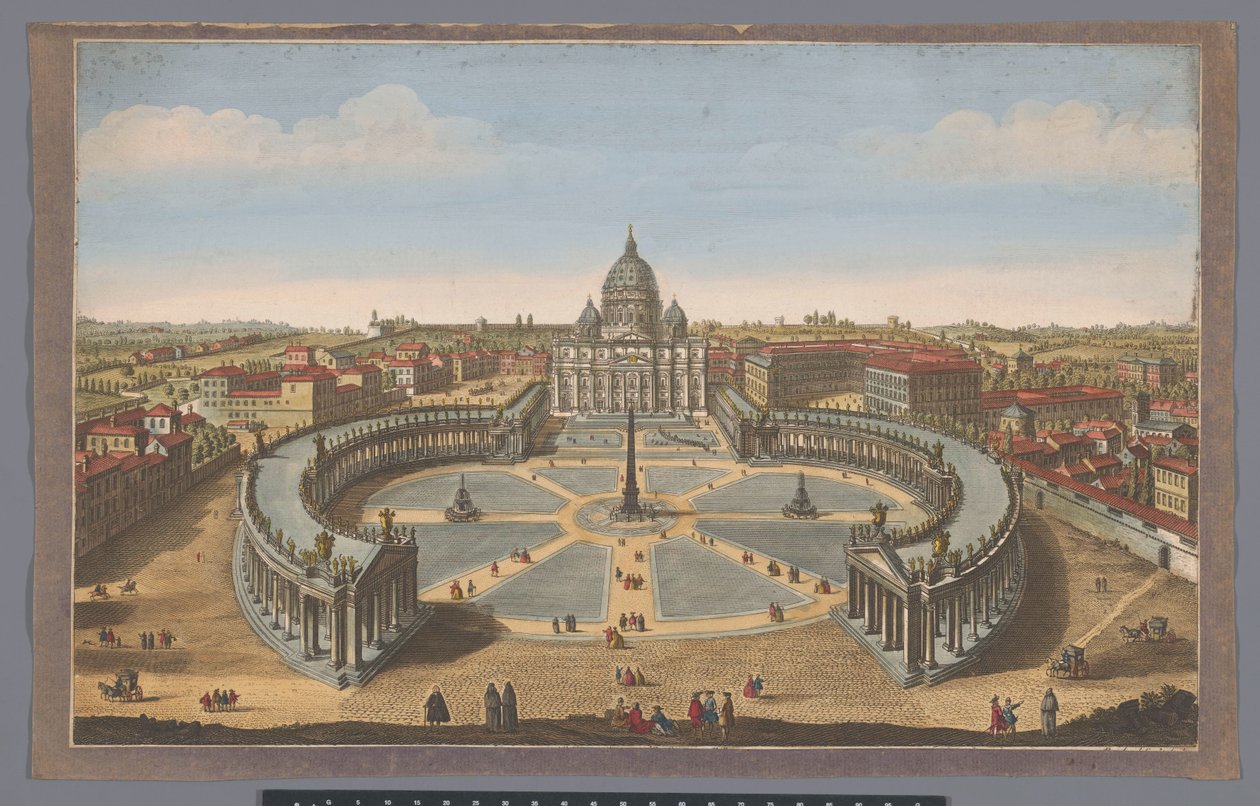 Udsigt over Peterspladsen og Peterskirken i Vatikanstaten Peterskirken i Rom (titel på objektet) af John Bowles
