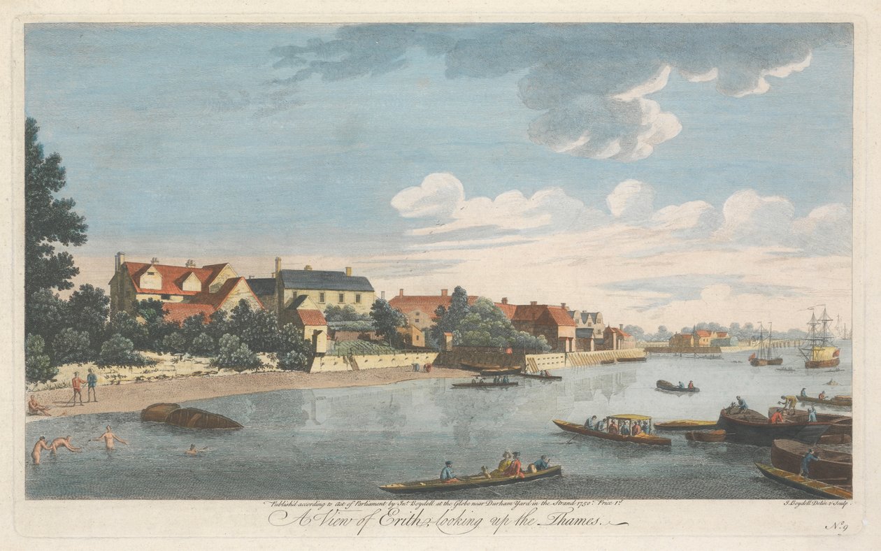 En udsigt over Erith, ser op ad Themsen af John Boydell