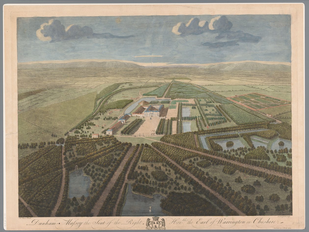 Udsigt over Dunham Massey i Cheshire Dunham Massey the Seat of the Right Hon:ble the Earl of Warrington i Cheshire (titel på objektet) af John Boydell
