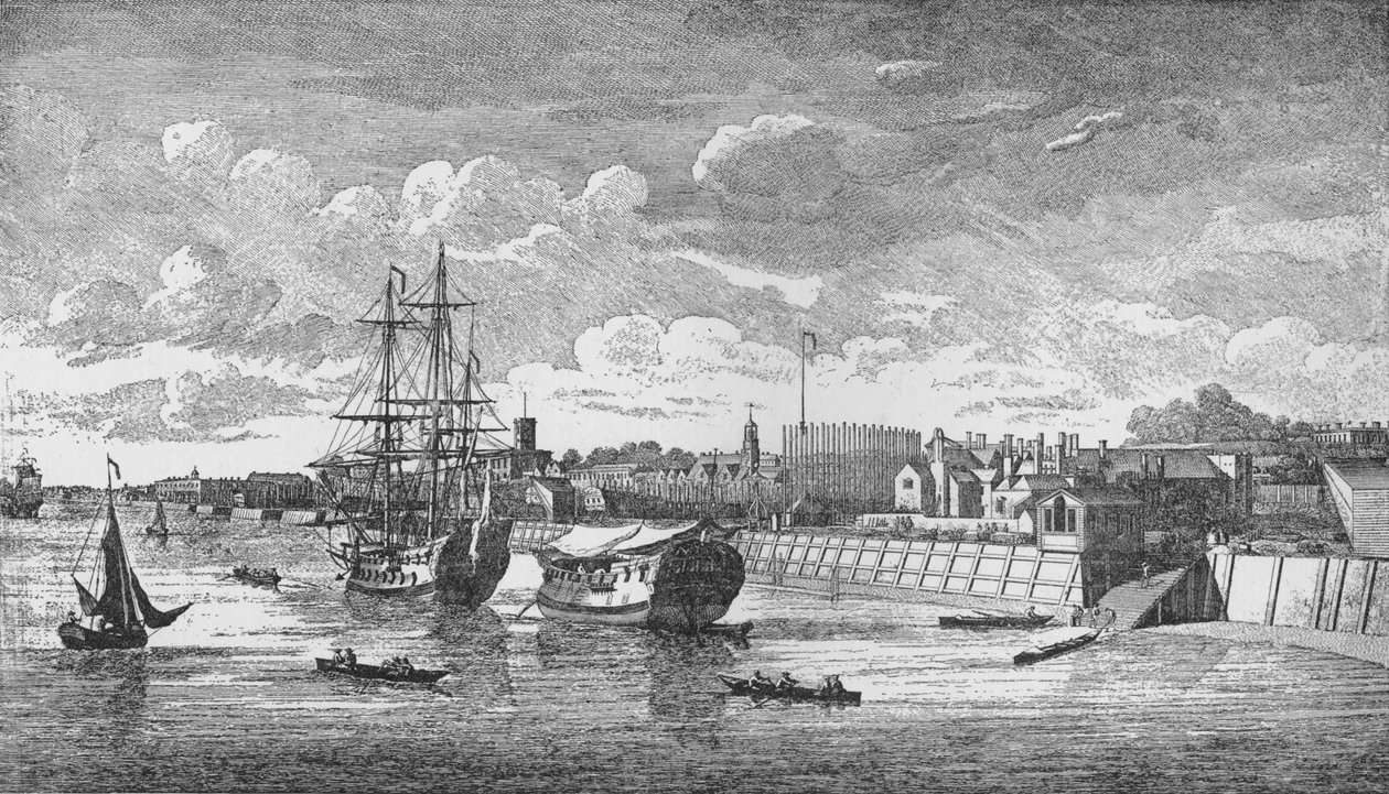 Woolwich Dockyard fra Themsen, c1750, 1912. Kunstnere: Ukendt, John Boydell. af John Boydell