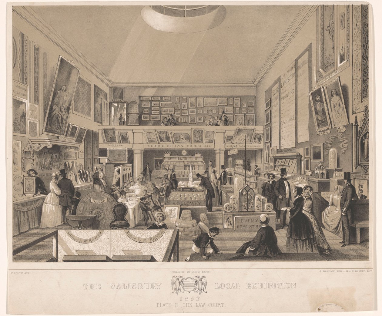 Interieur van de Law Court under de Salisbury Local Exhibition, 1852 Salisbury Local Exhibition 1852. Plade II, Law Court (titel på objekt) af John Brandard