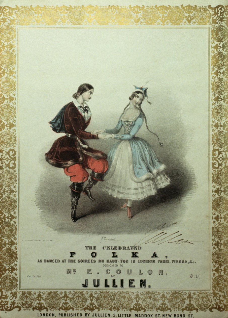 The Celebrated Polka, sangark, 1840 (farve litho) af John Brandard