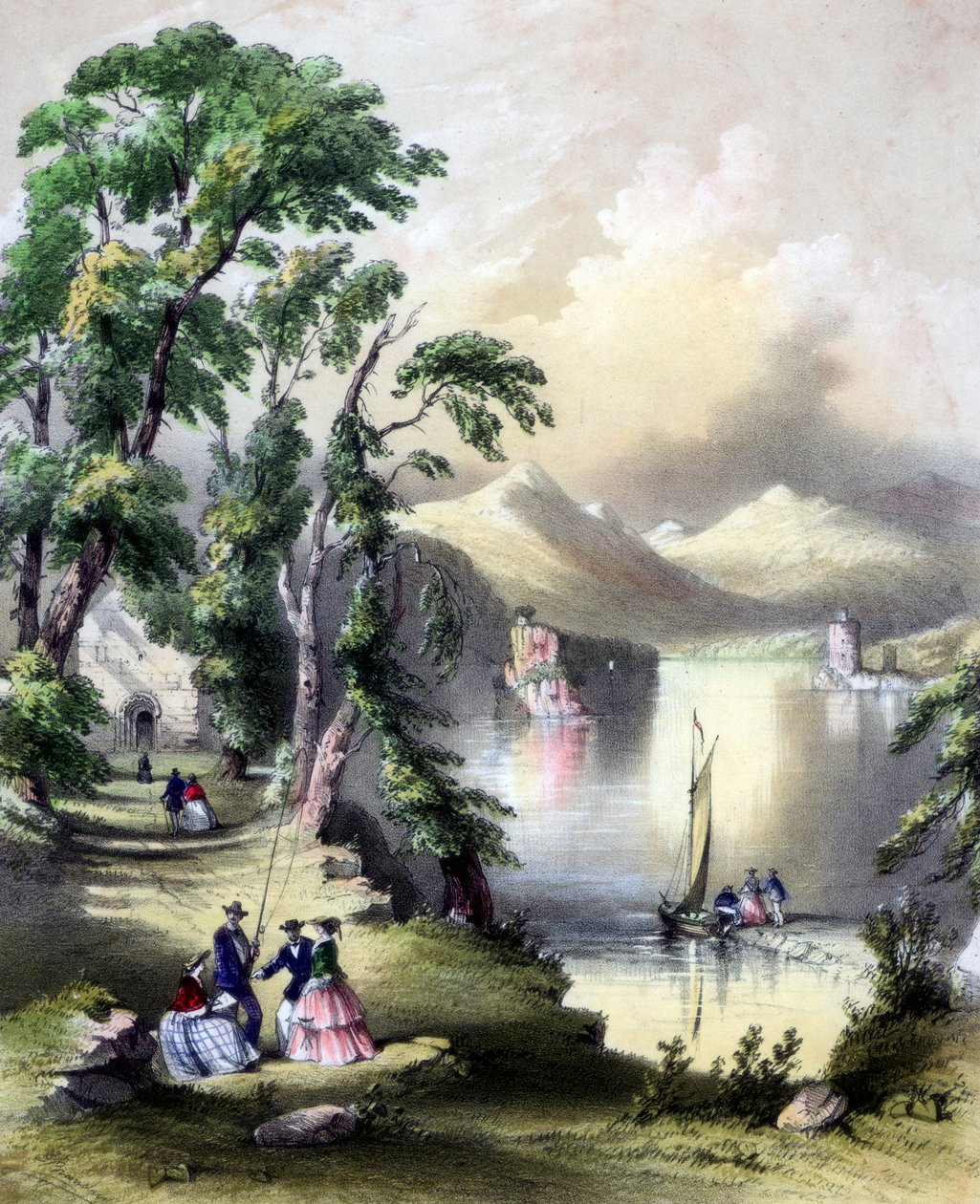 Lake of Killarney med ruinerne af Innisfallen Abbey, Irland, 1800-tallet. af John Brandard