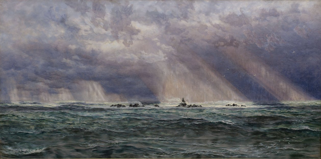 En nordvestlig kuling ud for Longships fyrtårn af John Brett