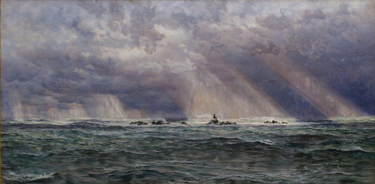 En nordvestlig kuling ud for Longships Lighthouse, 1873. af John Brett