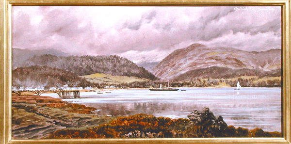 Brodick Pier, 20. august 1886 (olie på lærred) af John Brett