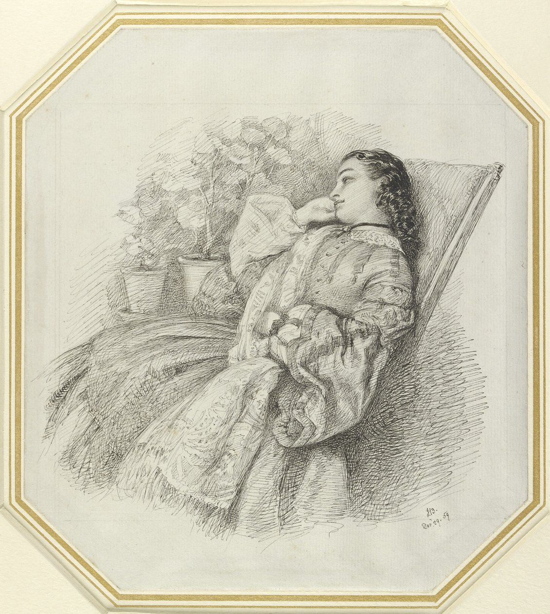 Georgina Hannay, 1859 (pen og sort blæk på hvidt papir) af John Brett