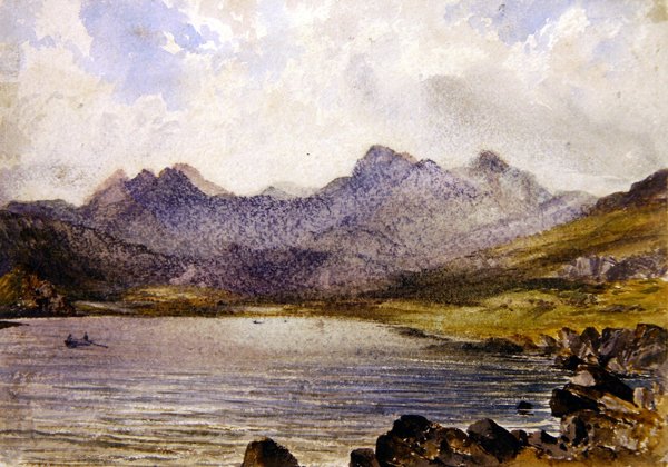 I nærheden af Llyn Crafrant, Wales (akvarel på papir) af John Brett