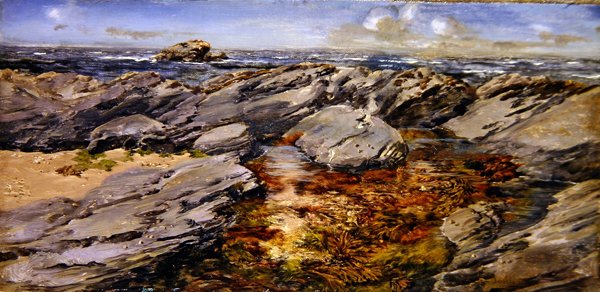 Rocks on the Foreshore (olie på lærred) af John Brett