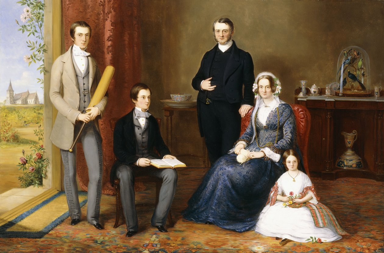 Pastor John Witherington, præst i Tetsworth, Oxon, med sin familie, 1854 af John Bridges
