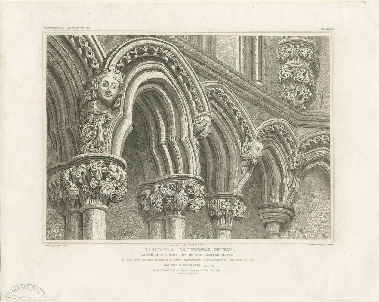 Interiør af Lichfield Cathedral - Arches in Chapter House: gravering, nd [c 1819] (print) af John Britton