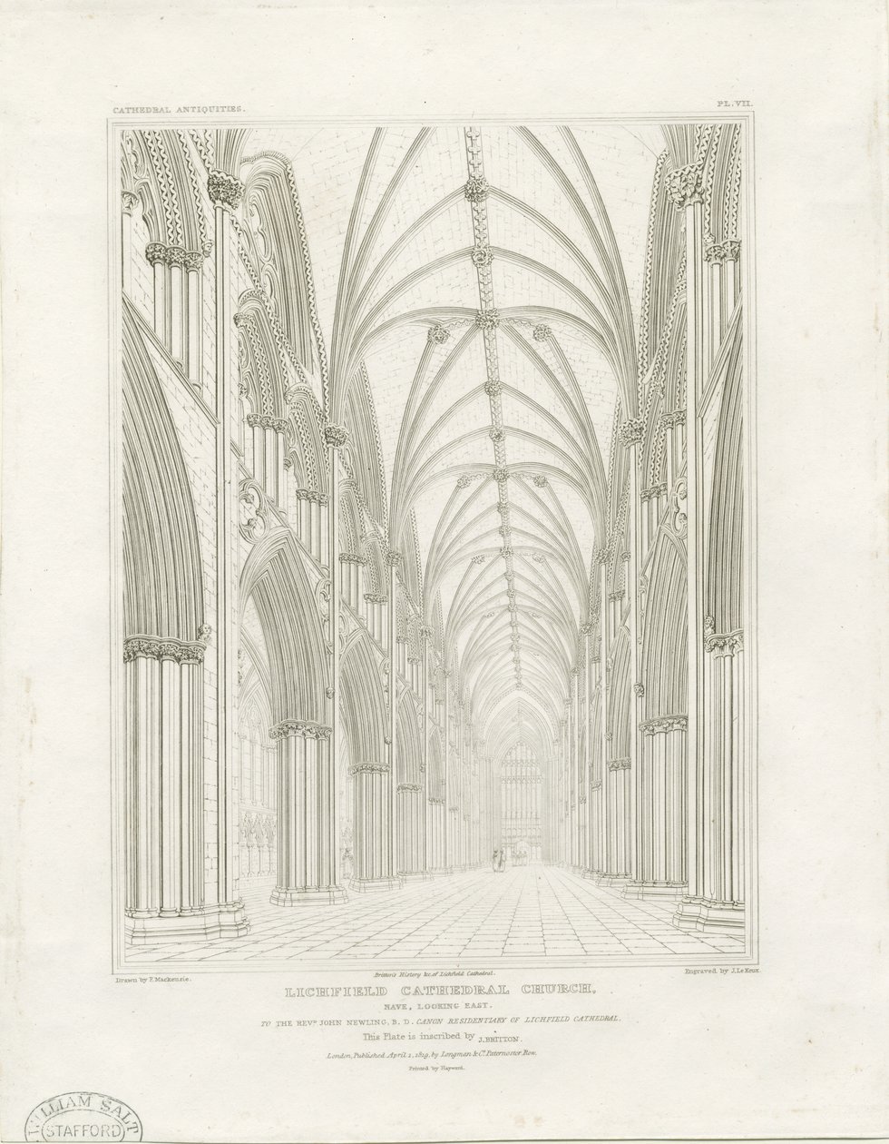 Interiør af Lichfield Cathedral - Nave: gravering, og [c 1819] (tryk) af John Britton