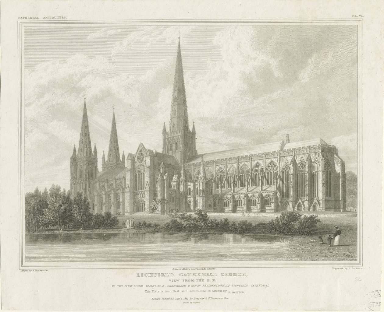 Lichfield Cathedral - South East View: gravering, nd [?1819] (print) af John Britton