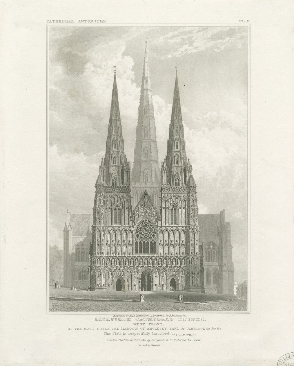Lichfield Cathedral - Vestfronten: gravering, nd [c 1820] af John Britton