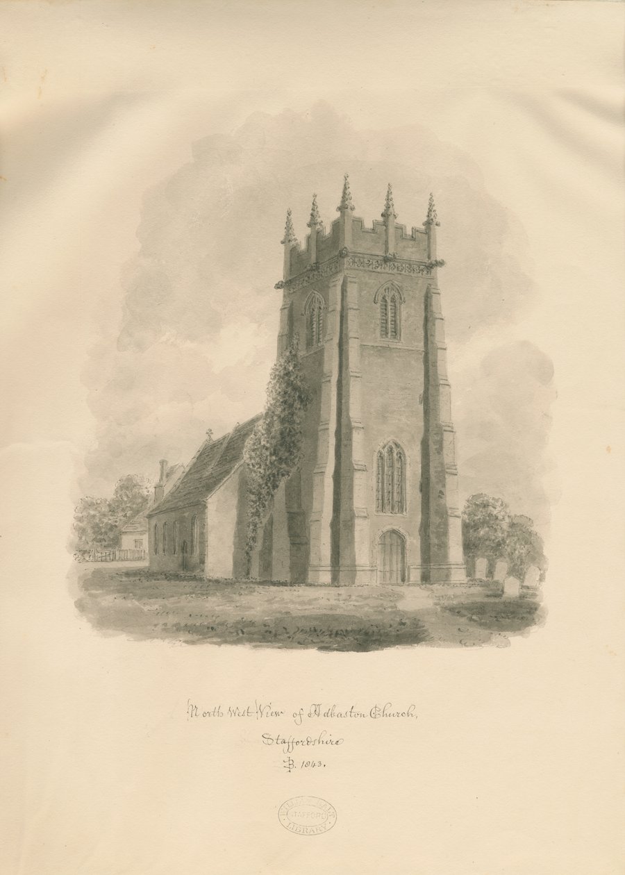 Adbaston Church: sepia tegning af John Buckler