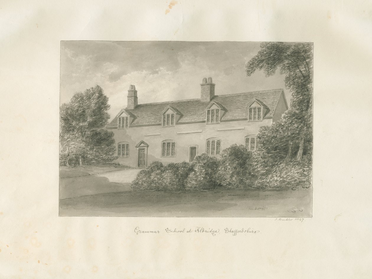 Aldridge Grammar School: sepia drawing, 1847dani af John Buckler