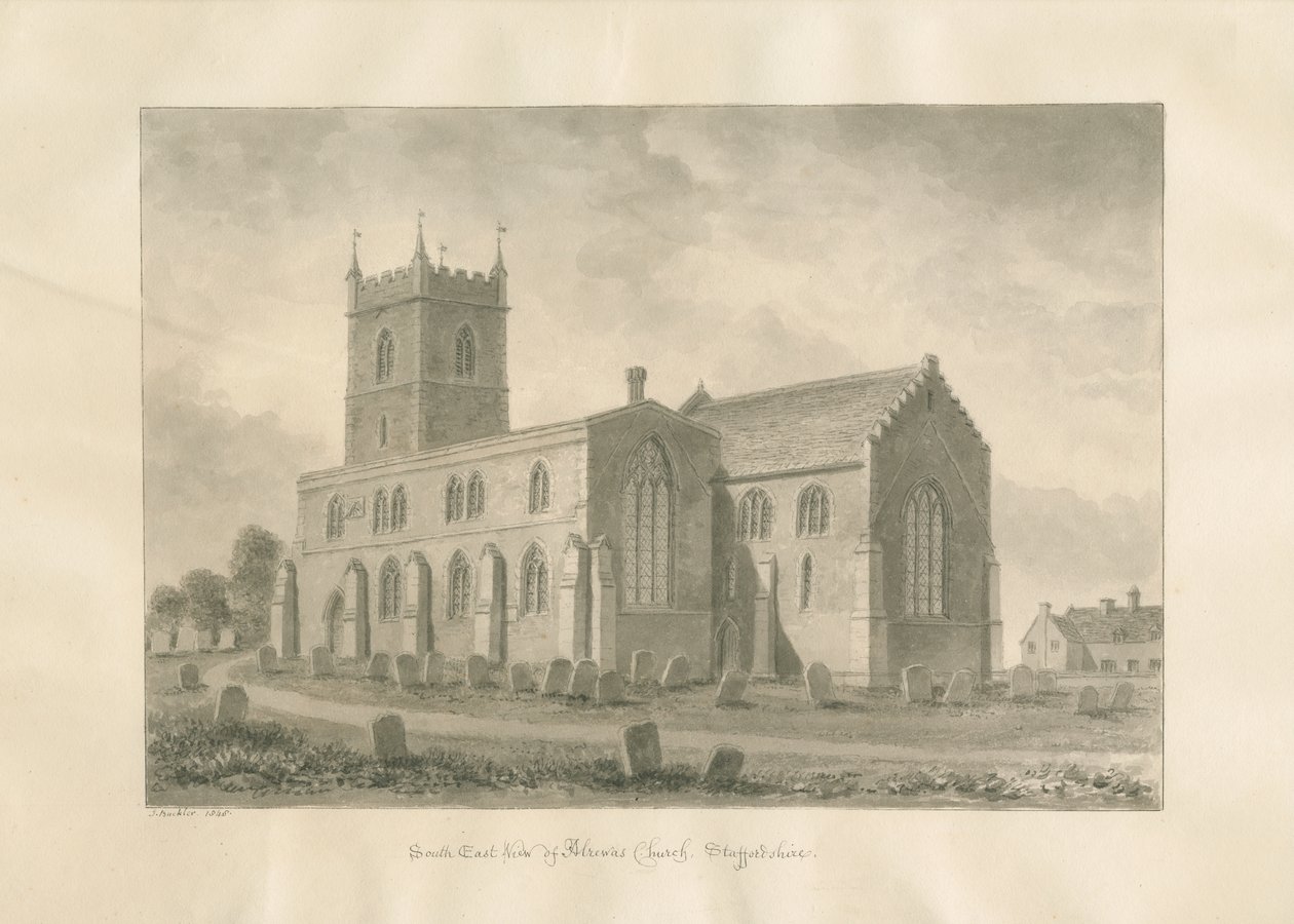 Alrewas Church: sepia drawing, 1848dani af John Buckler