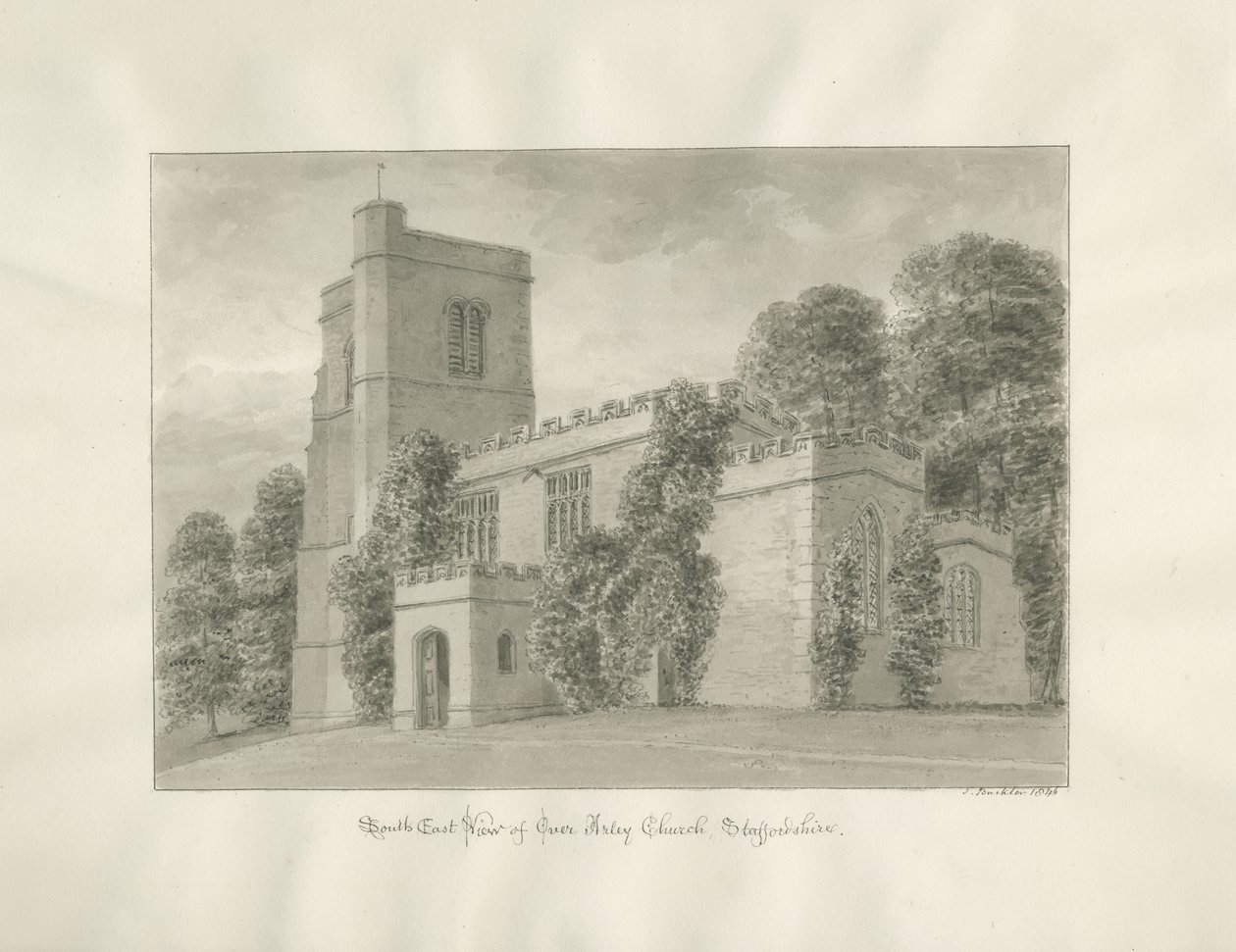 Arley Church: sepia tegning af John Buckler