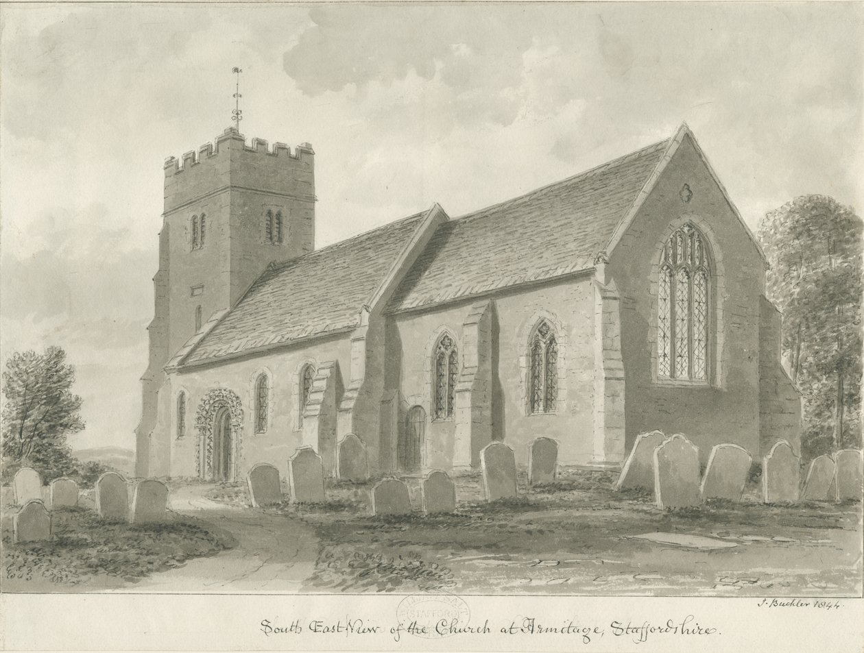 Armitage Church: sepia drawing, 1844dani af John Buckler