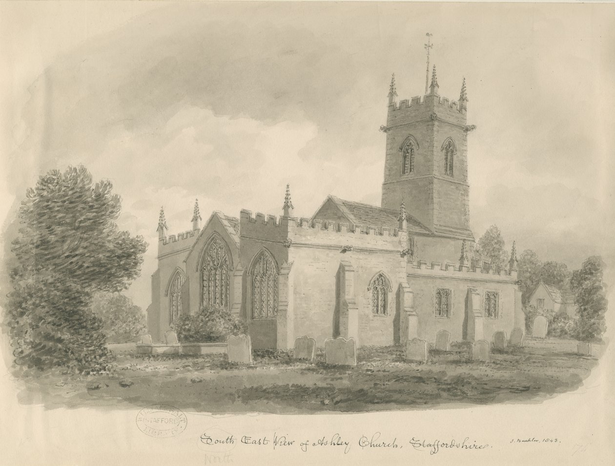 Ashley Church: sepia tegning af John Buckler