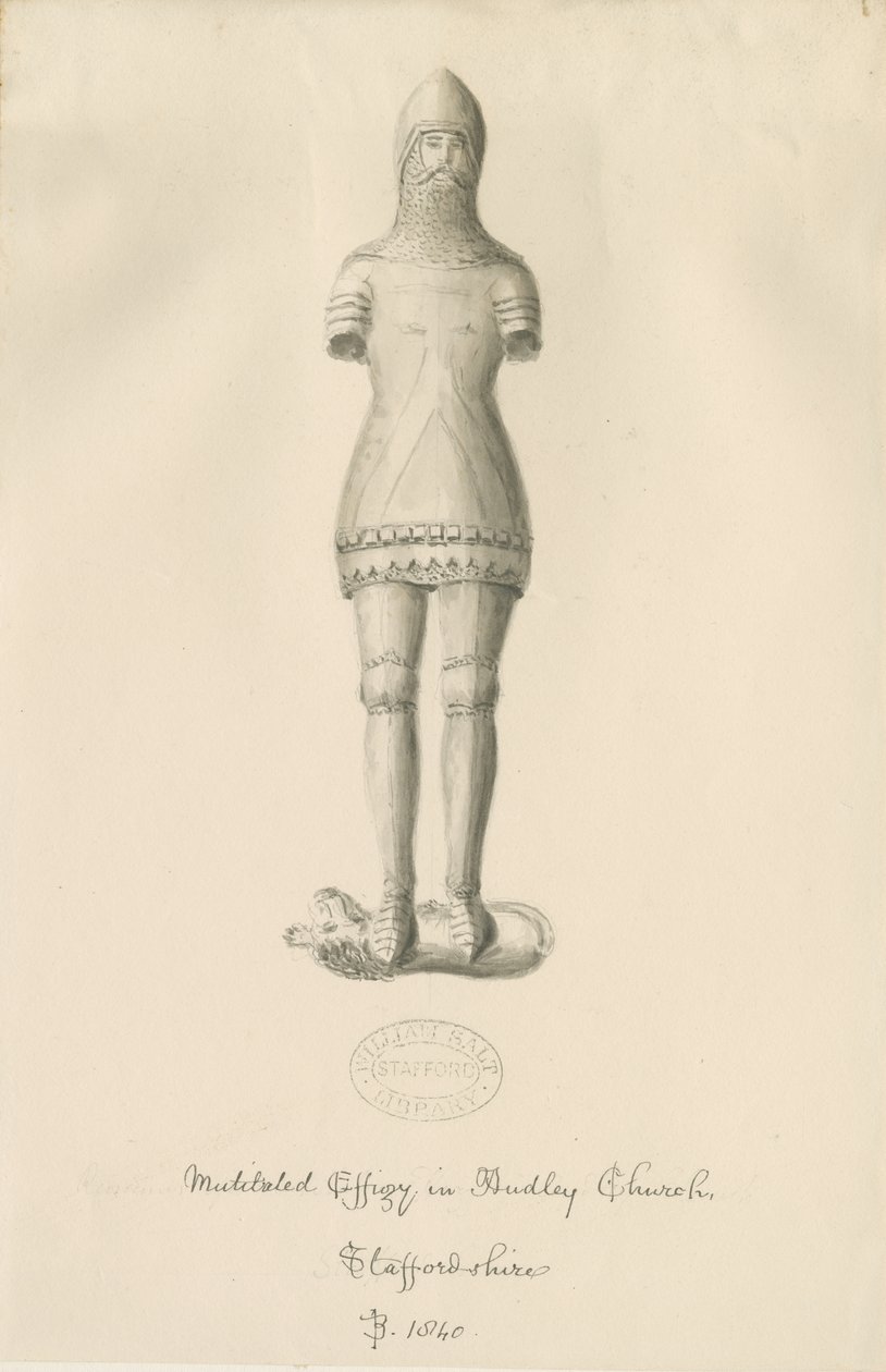 Audley Monuments - "Audley Knight": sepia tegning, 1840 af John Buckler