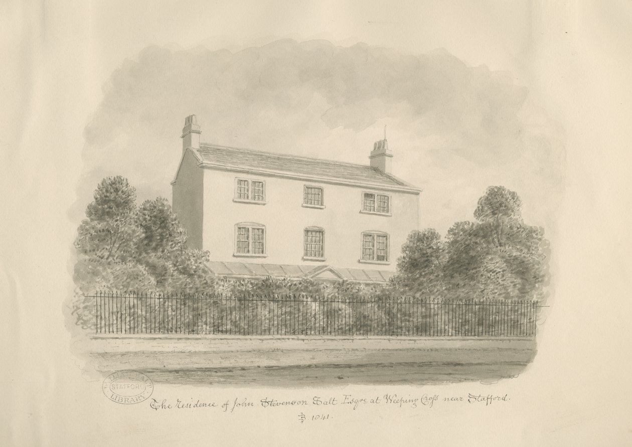 Baswich Village - John Stevenson Salts hus, Esq. : sepia tegning af John Buckler