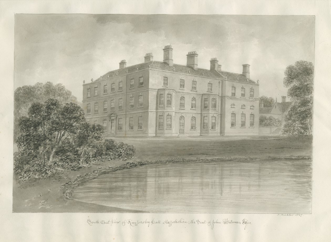 Biddulph - Knypersley Hall [ny]: sepia-tegning af John Buckler