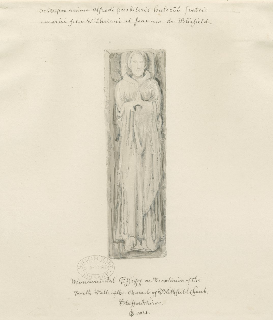 Blithfield Church - monumental billedkunst: tonet tegning, 1823 af John Buckler