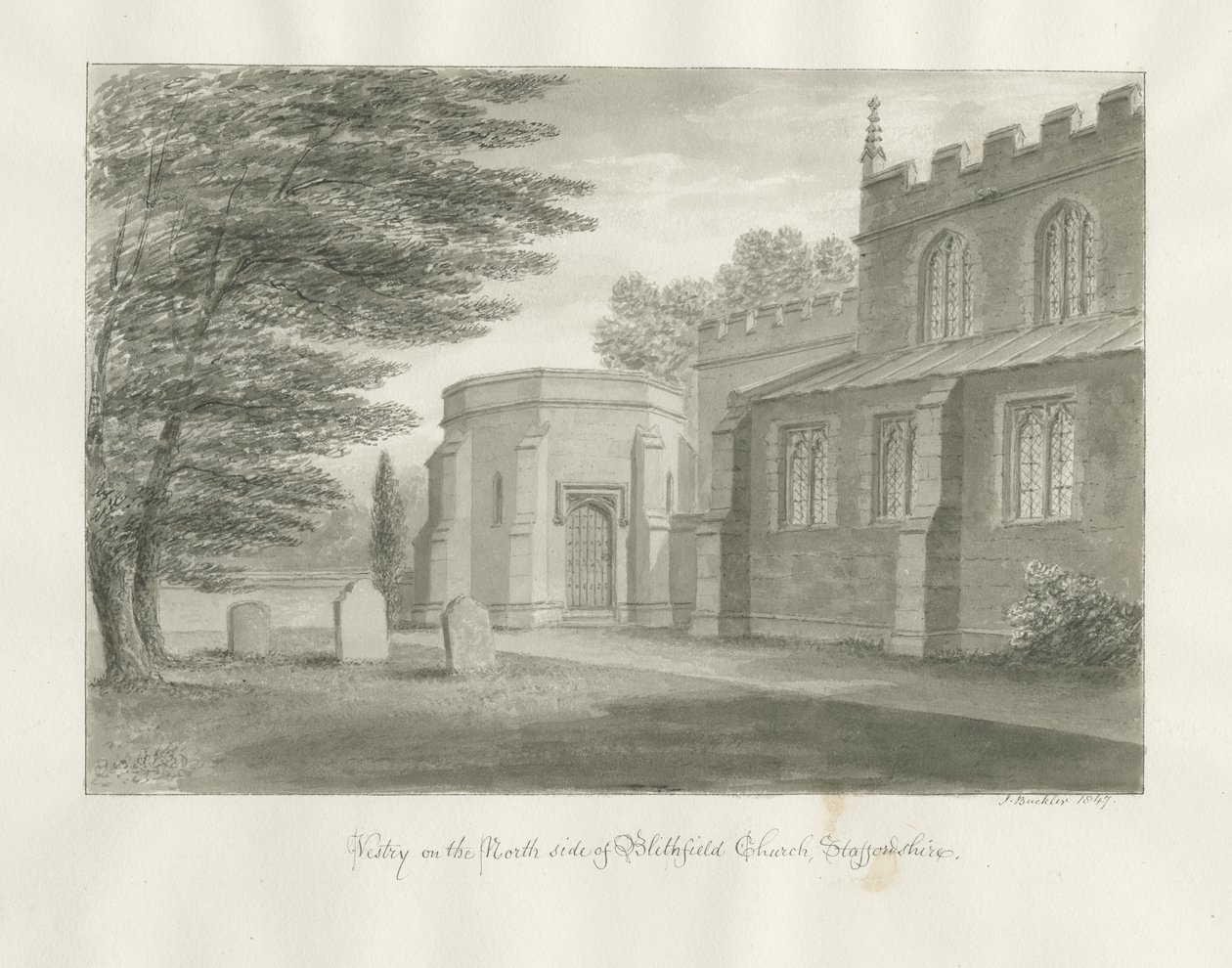 Blithfield Church: sepia drawing, 1847dani af John Buckler