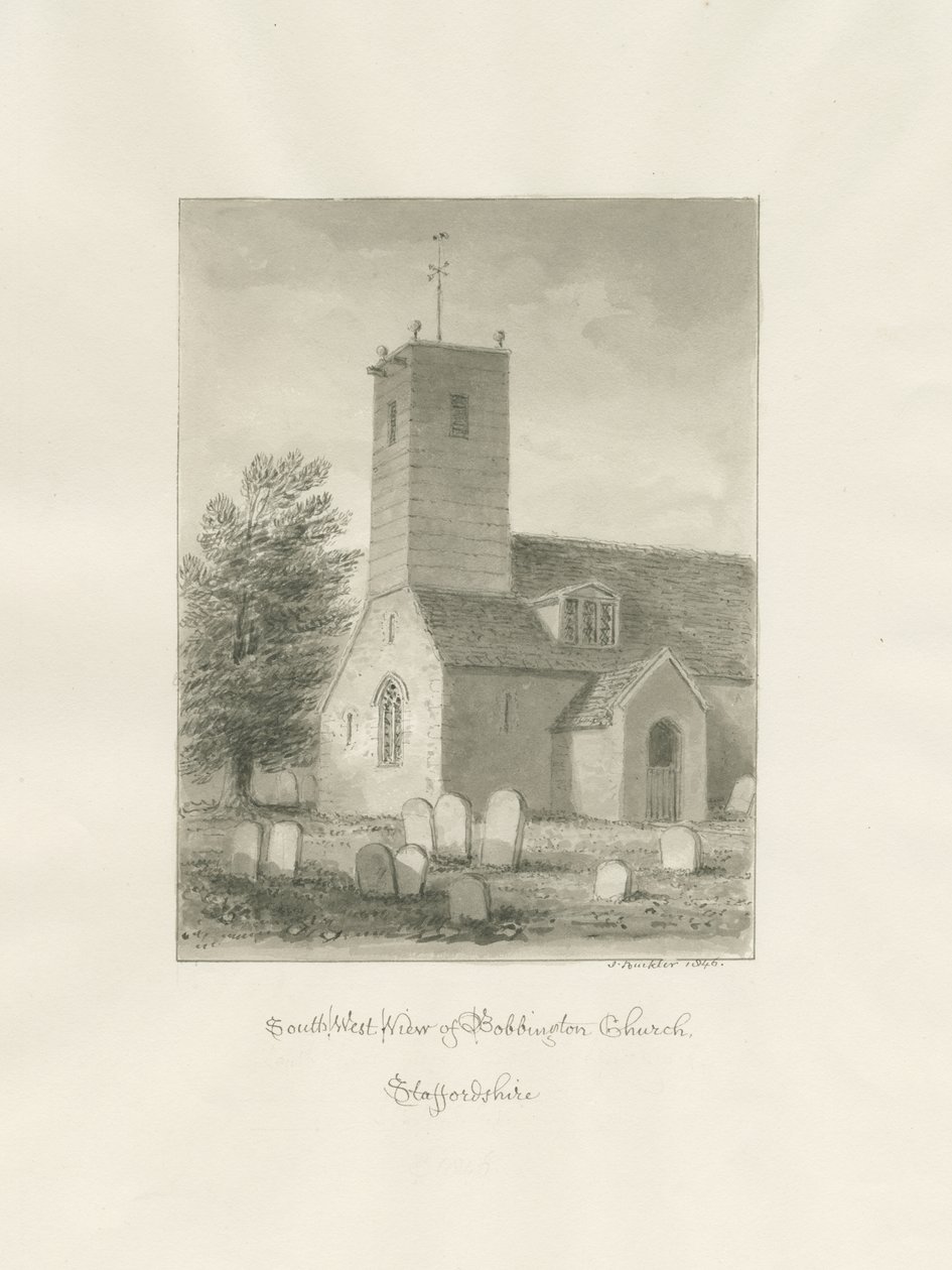 Bobbington Church: sepia tegning af John Buckler