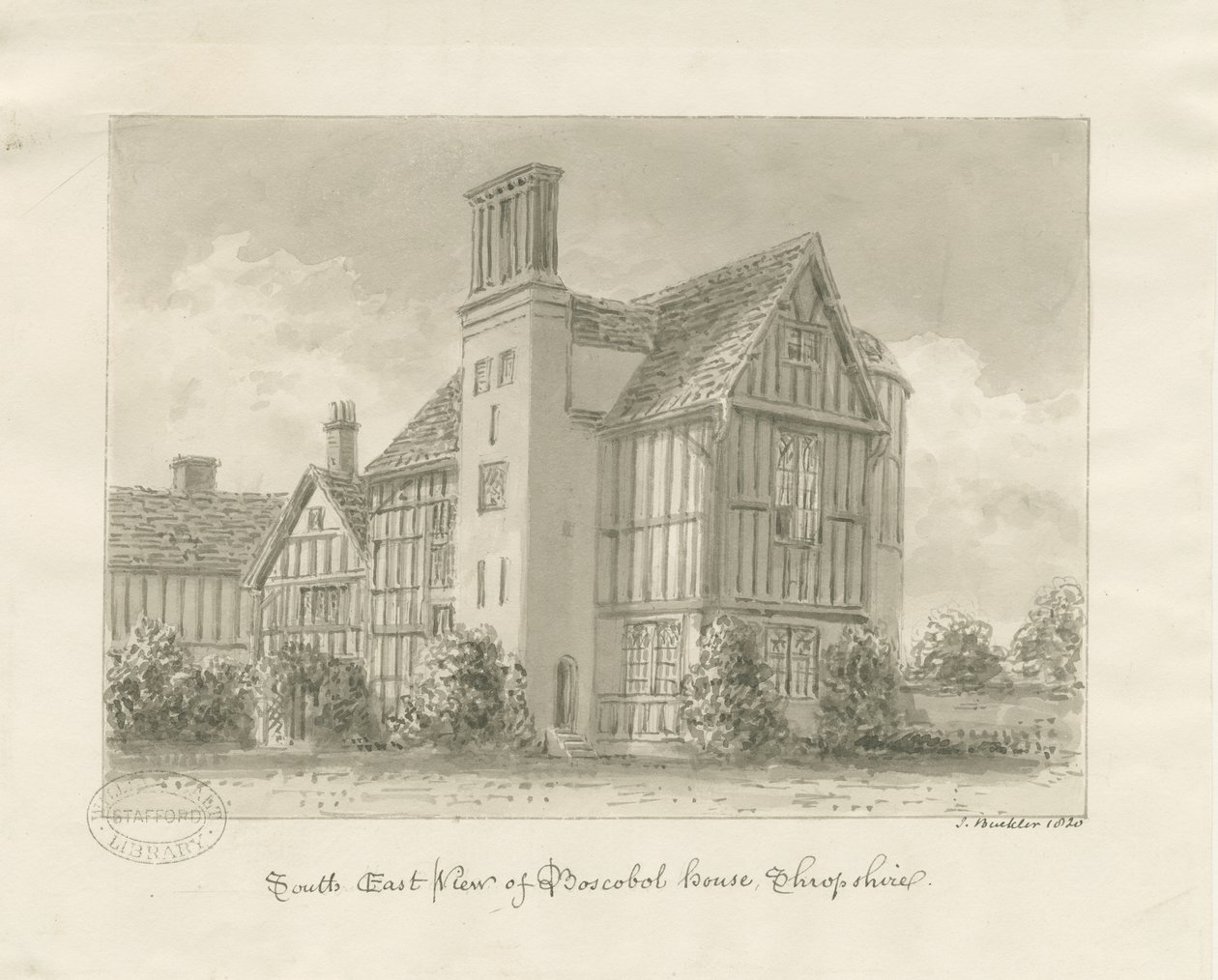Boscobel House: sepia vask af John Buckler