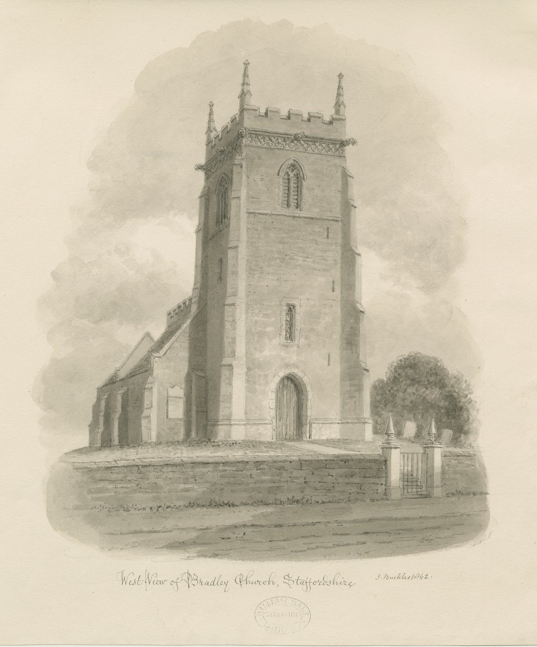 Bradley Church: sepia tegning af John Buckler