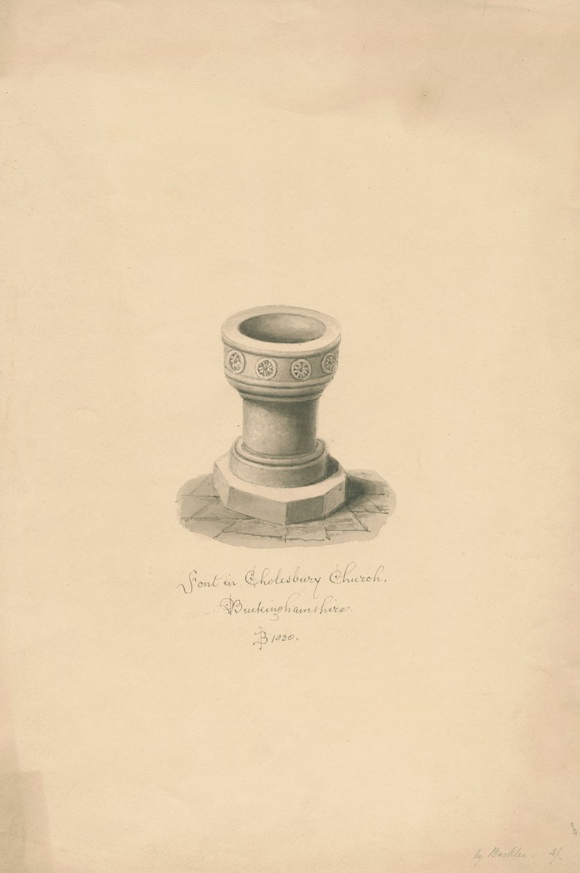 Buckinghamshire - Cholesbury Church: sepia tegning af John Buckler