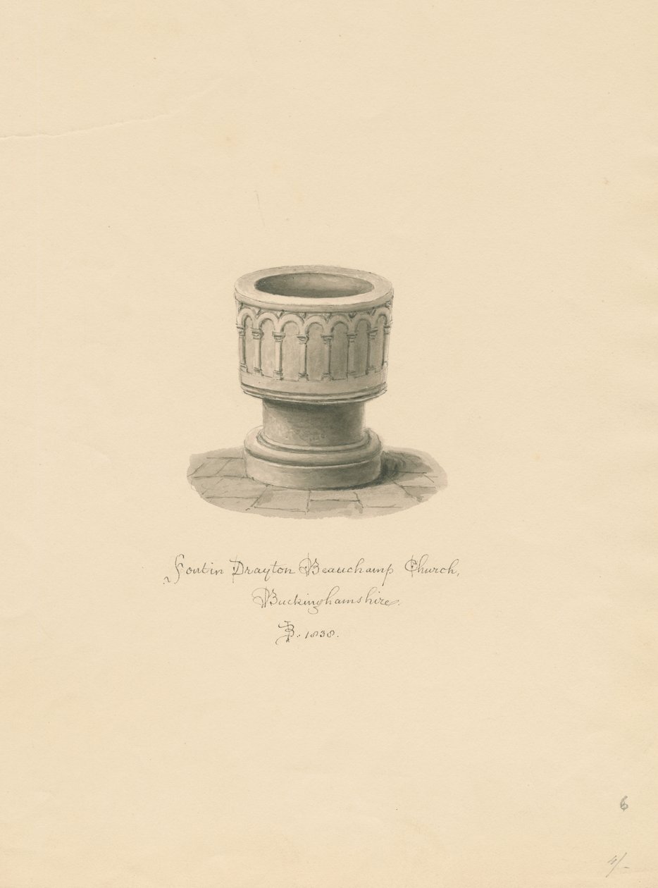 Buckinghamshire - Drayton Beauchamp Church: sepia drawing, 1838dani af John Buckler