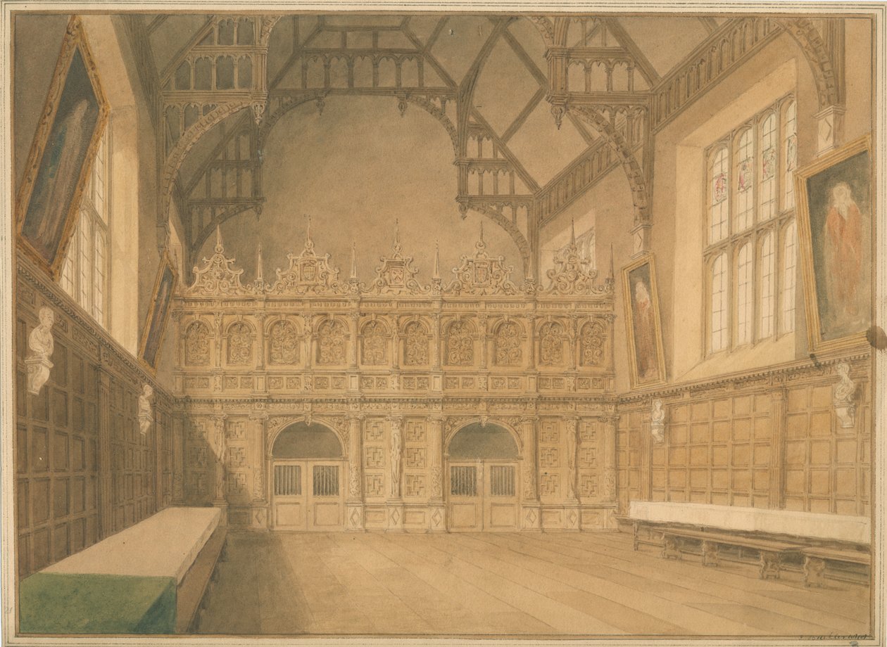 Cambridgeshire - Trinity College Hall - Indvendig udsigt af John Buckler