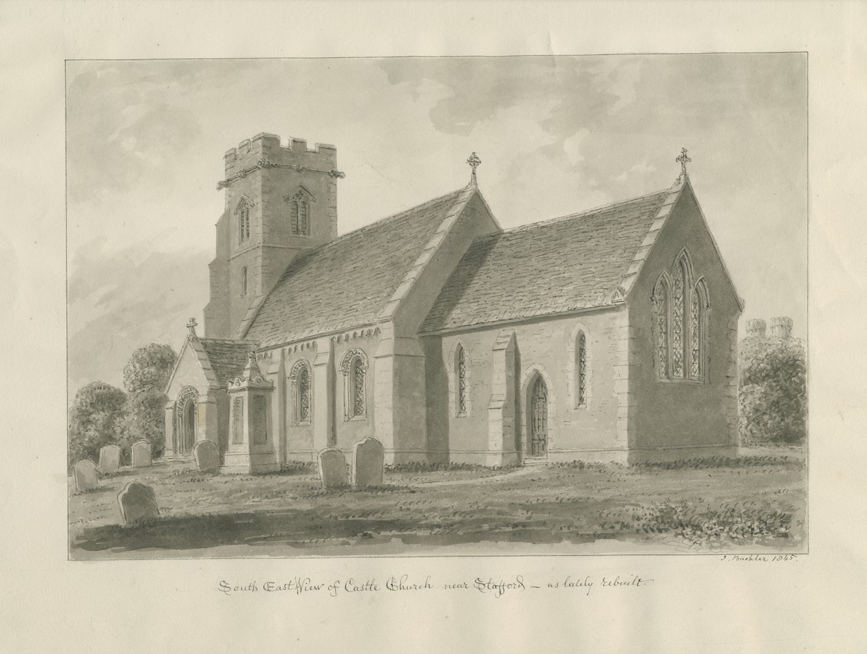 Slotskirke - Kirke: sepia tegning af John Buckler