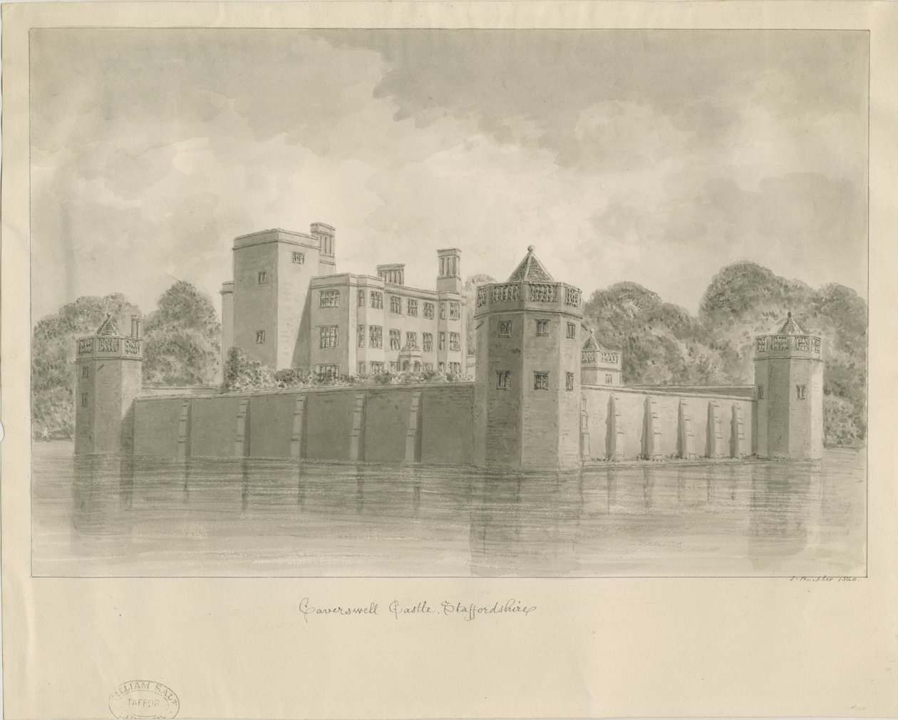 Caverswall Castle: sepia tegning af John Buckler