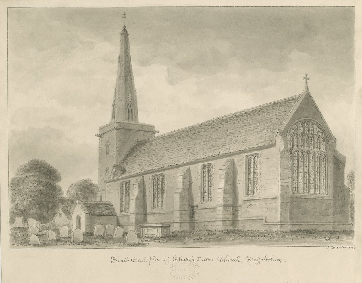 Church Eaton Church: sepia tegning af John Buckler