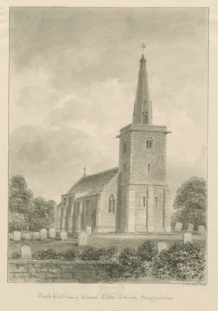 Church Eaton Church: sepia tegning af John Buckler