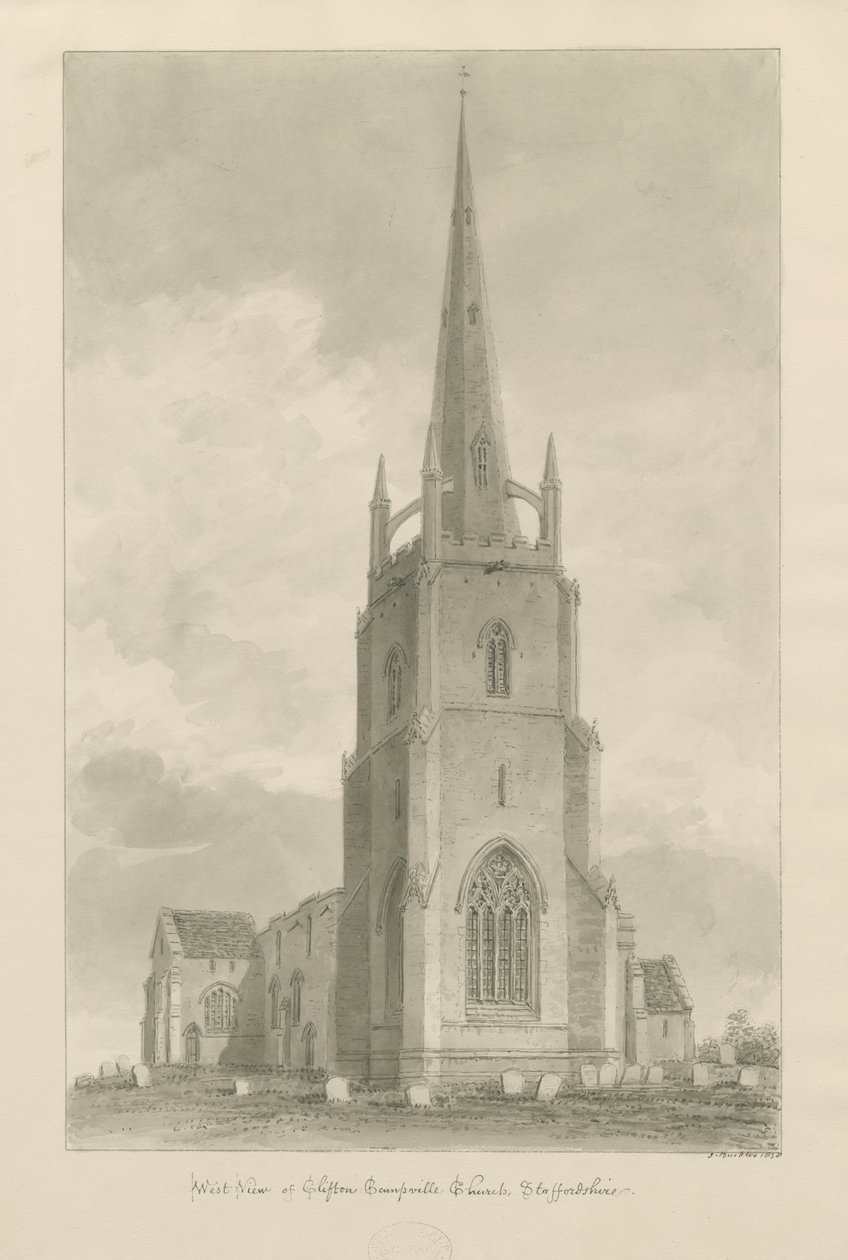 Clifton Campville Church: sepia drawing, 1838dani af John Buckler