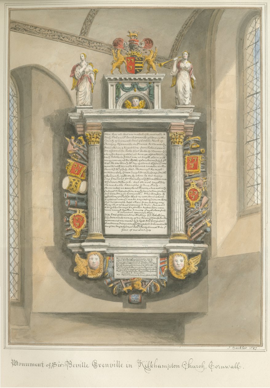 Cornwall - Kilkhampton Church - Monument for Sir Bevil Grenville af John Buckler