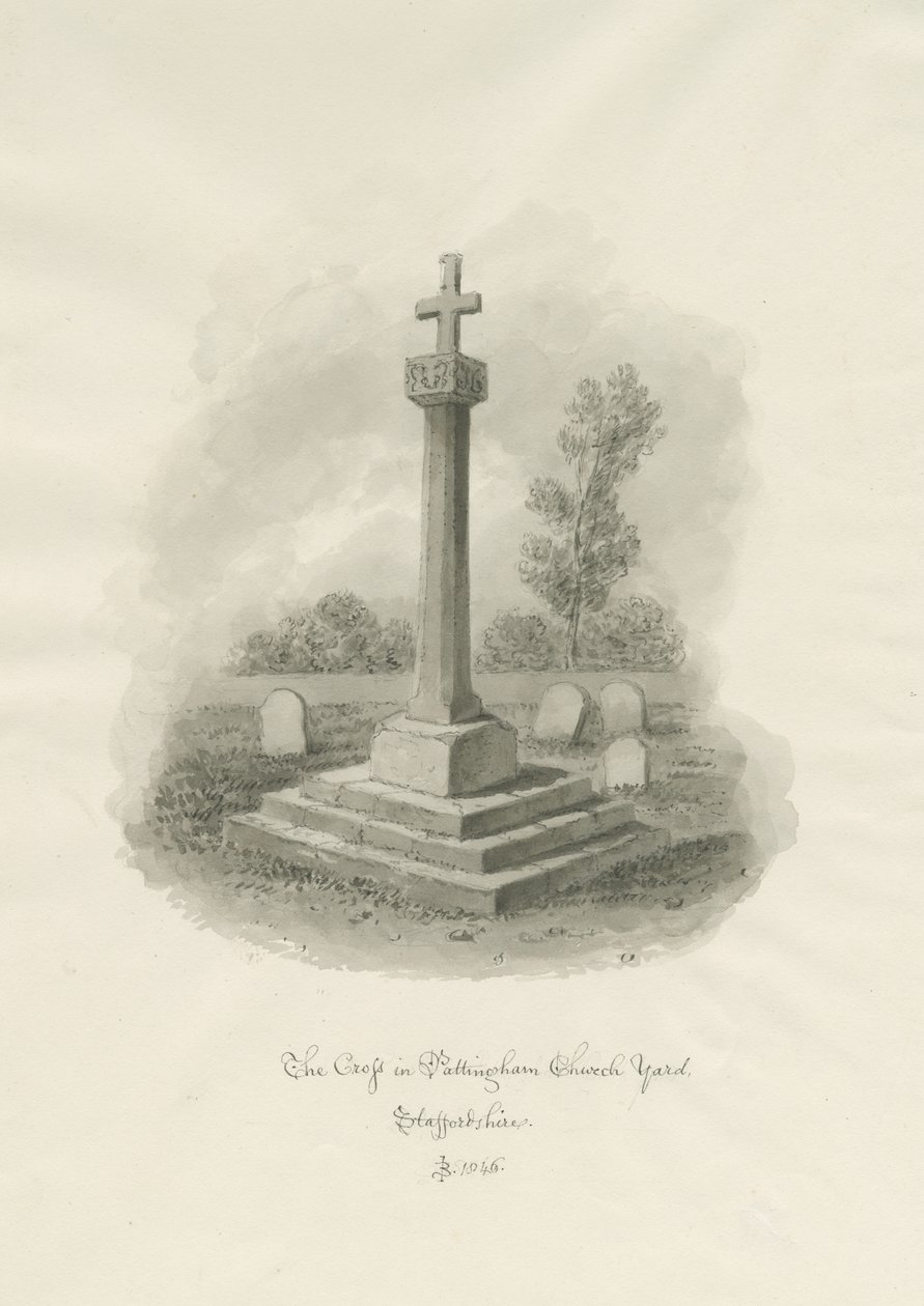 Kors i Pattingham Church-yard: sepia tegning af John Buckler