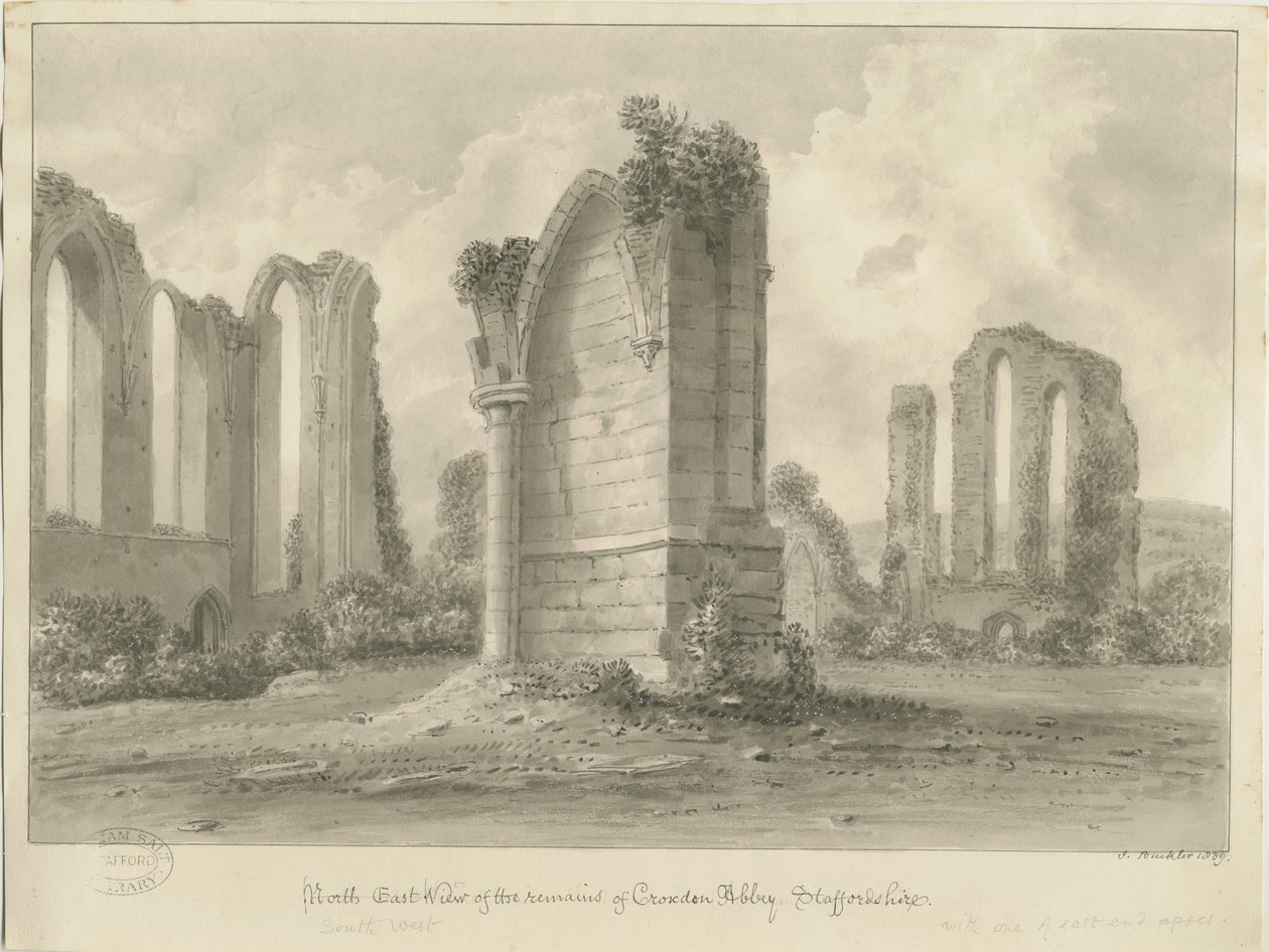 Croxden Abbey: sepia tegning af John Buckler