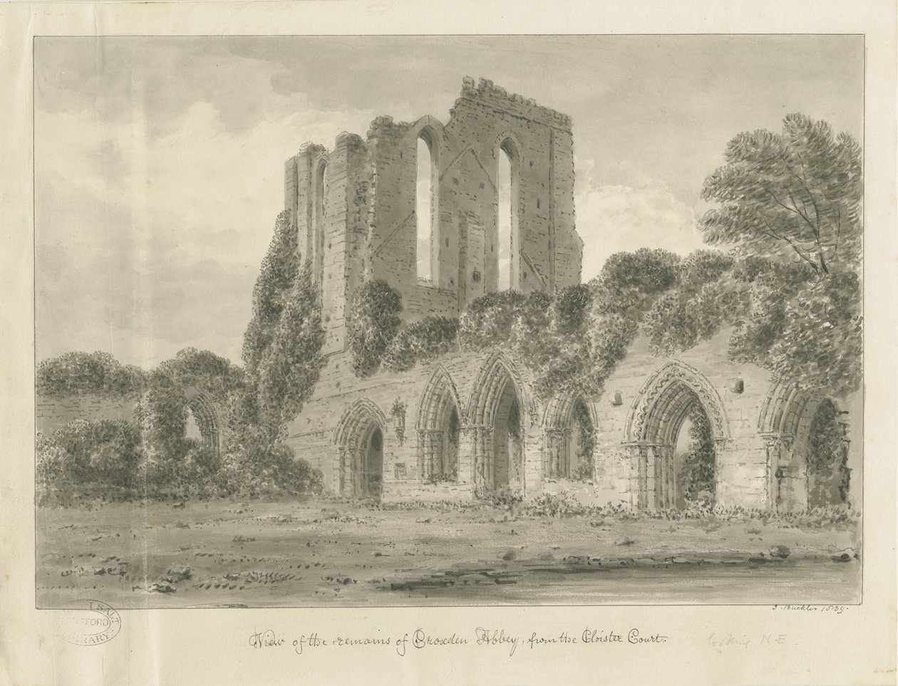 Croxden Abbey: sepia tegning af John Buckler